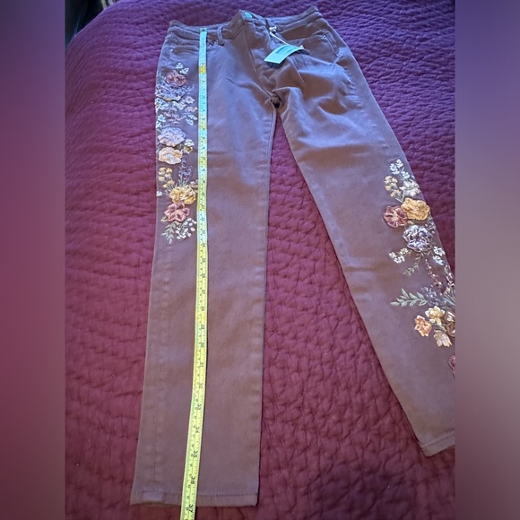 NWT Driftwood Free People Jackie Embroidered Brown Denim Pants - Picture 4 of 15
